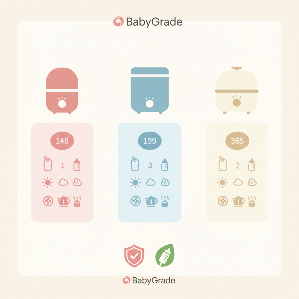 젖병 소독기 UV·스팀·올인원 3가지 방식 비교 인포그래픽 — babygrade Editorial Team 2026
