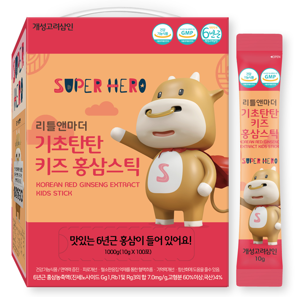 개성고려삼인 리틀앤마더 기초탄탄 키즈 홍삼스틱 100p, 1kg, 1박스 - 41,800원