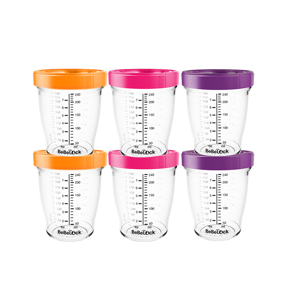 베베락 눈금형 트라이탄 이유식 밀폐용기 세트, 240ml, 오렌지 + 핑크 + 퍼플, 6개 - 14,400원