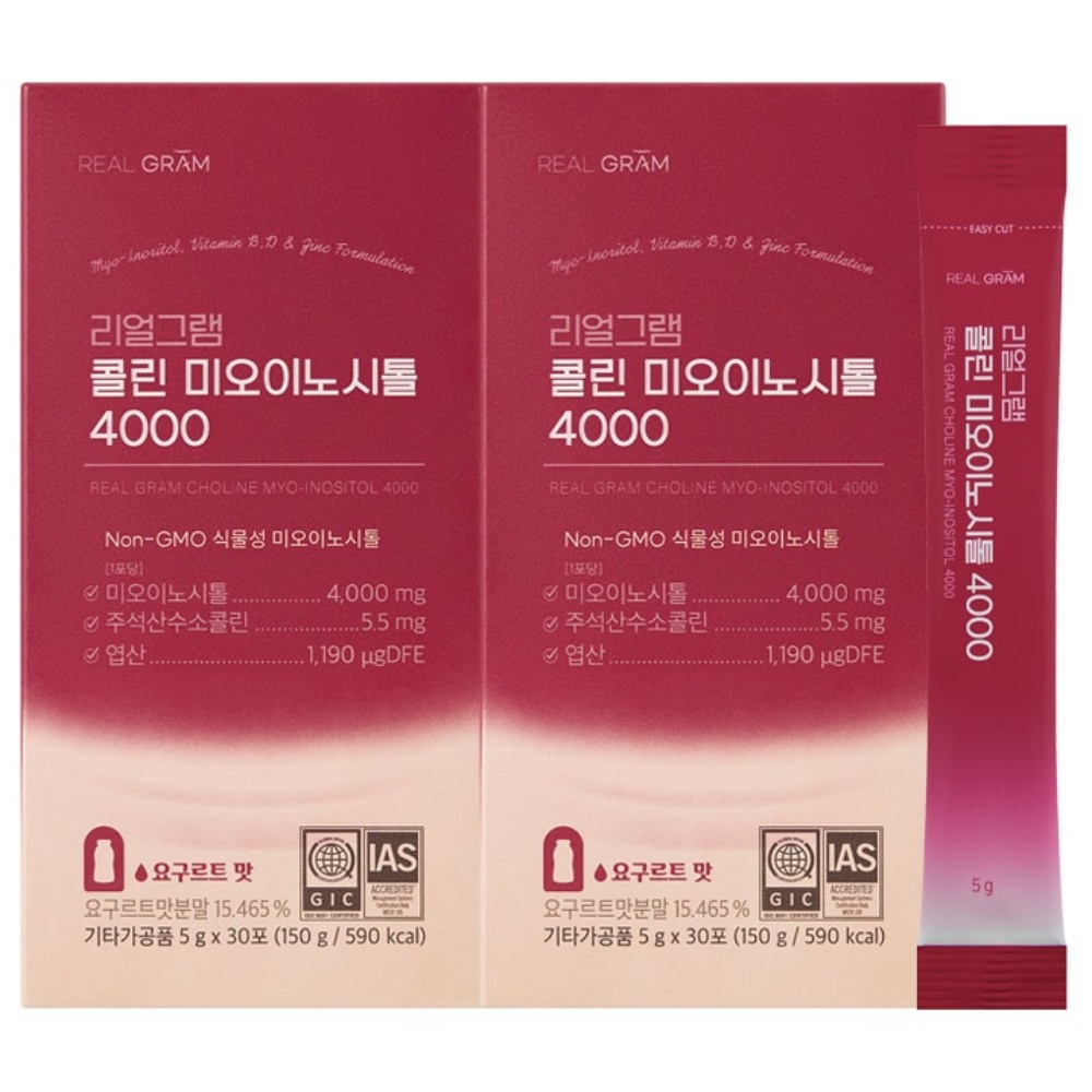 리얼그램 콜린 미오이노시톨 4000 엽산 아연 비타민 (2박스 60회분) - 43,350원