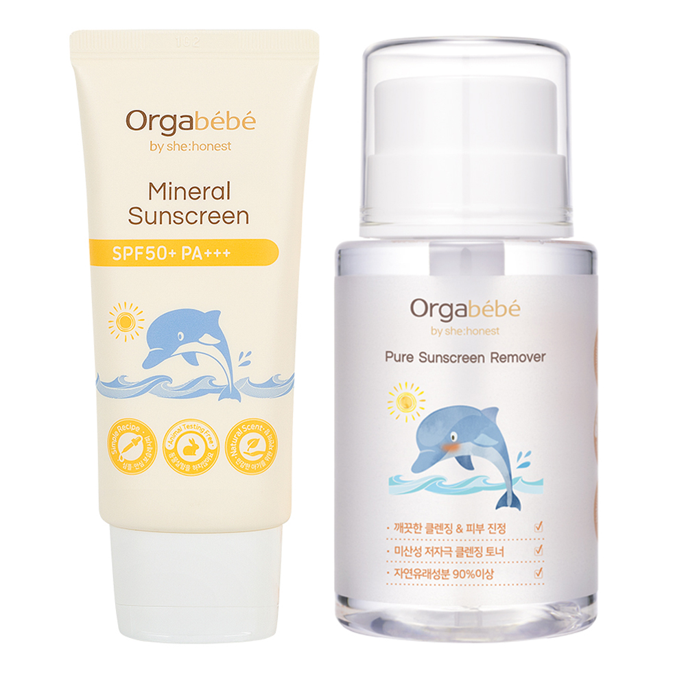 오가베베 무기자차 아기 선크림 SPF50 + 리무버 클렌징 세트 250ml - 25,200원